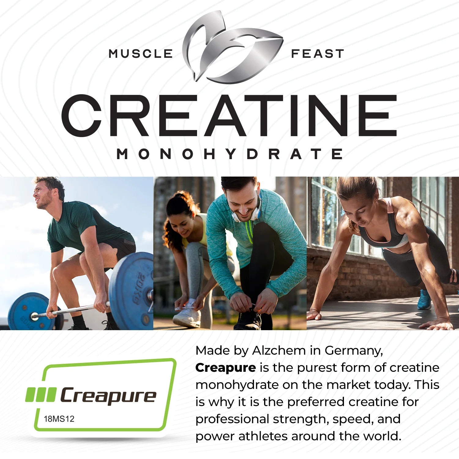 MuscleFeast® Creapure Creatine Monohydrate Powder, Vegan Keto Gluten-Free